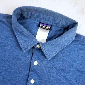 Patagonia Polo Organic Cotton Blue Short Sleeve Shirt Men XL Hiking Golf Preppy